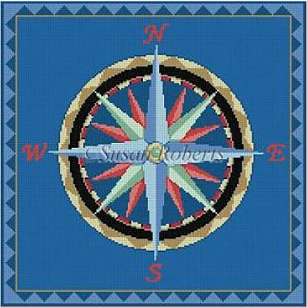 Susan Roberts Needlepoint Designs - Hand-painted Canvas - Nautical Compass Canvas