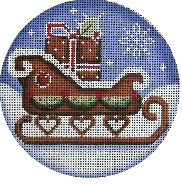 Gingerbread Sled Hand Painted Christmas Ornament Canvas from Rebecca Wood