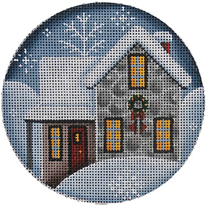Rock Cottage Hand Painted Christmas Ornament Canvas from Rebecca Wood