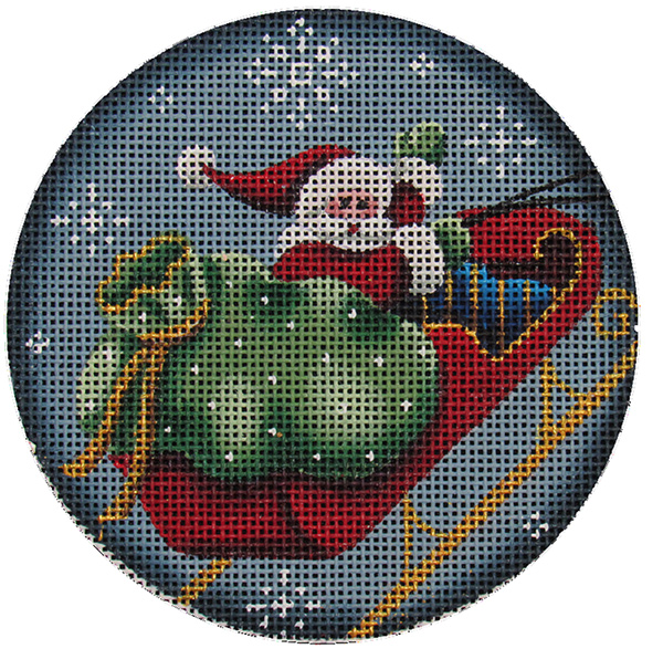 Santa and Sleigh Hand Painted Christmas Ornament Canvas from Rebecca Wood