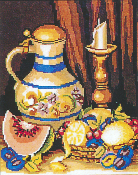 Pitcher, Melon, Fruit and Candle  - Collection d'Art Needlepoint Canvas