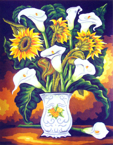 Vase with Sunflowers & Lilies  - Collection d'Art Needlepoint Canvas
