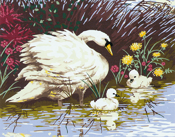 Mother Swan & Signets  - Collection d'Art Needlepoint Canvas