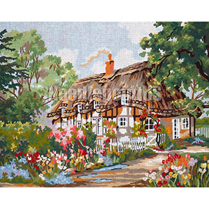 Thatched Cottage with Chimney  - Collection d'Art Needlepoint Canvas