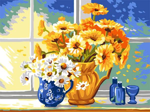 Yellow & White Daisies  - Collection d'Art Needlepoint Canvas