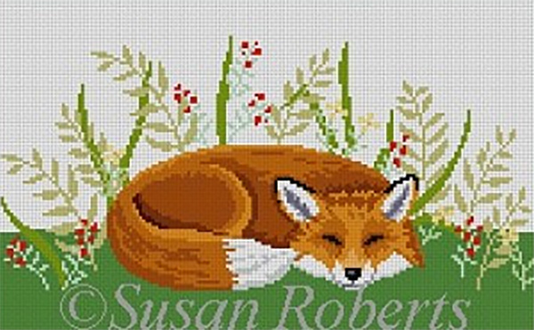 Susan Roberts Needlepoint Designs - Hand-painted Canvas -  Sleeping Fox
