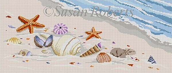Susan Roberts Needlepoint Designs - Hand-painted Canvas -  Sea Shells by the Shore 13 Count