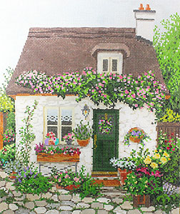 Stone Cottage - Stitch Painted Needlepoint Canvas from Sandra Gilmore