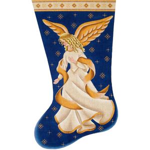 Nativity Angel Hand Painted Stocking Canvas from Rebecca Wood