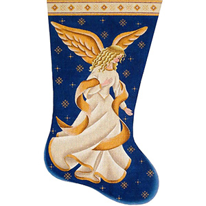 Nativity Angel Hand Painted Stocking Canvas from Rebecca Wood 13 Count Canvas Toe Right