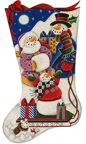 Snow Sledding Hand Painted Stocking Canvas from Rebecca Wood