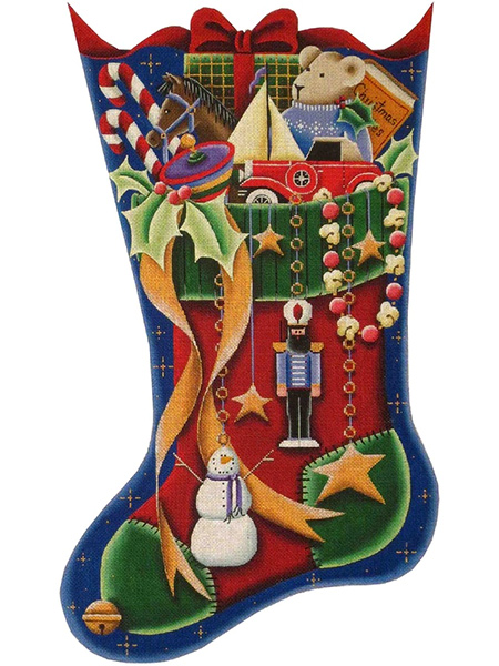 A Boy's Stocking Hand Painted Stocking Canvas from Rebecca Wood