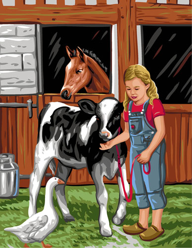 Royal Paris Needlepoint - Little Girl and Farm Animals
