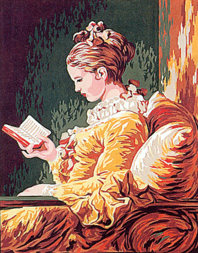 Margot Creations de Paris Needlepoint (Jeune Fille Lisant) Girl Reading by J.H. Fragonard Medium Needlepoint Canvas