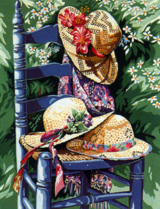 Margot Creations de Paris Needlepoint (La Chaise aux Chapeaux) Chair with Hat Medium Needlepoint Canvas