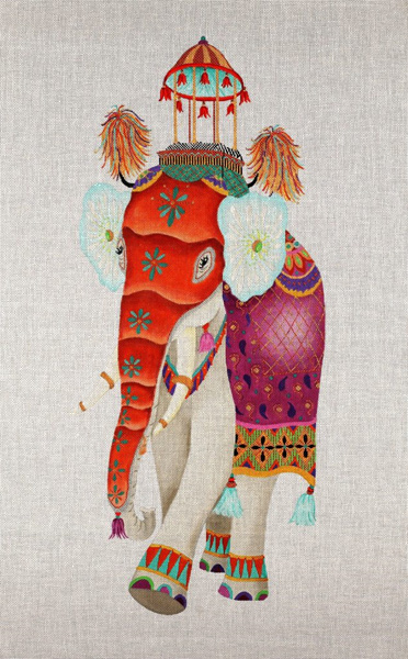 Elegant Elephant Banner - Hand Painted Needlepoint Canvas from dede's Needleworks