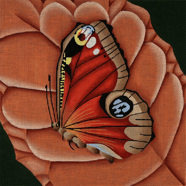 Giant Peacock Butterfly on Rust  Leaf - Hand Painted Needlepoint Canvas from dede's Needleworks