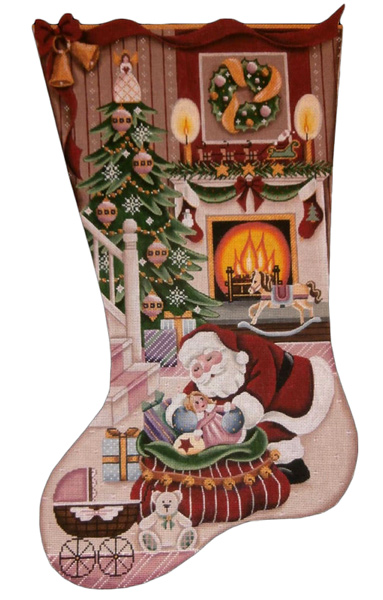 Christmas by the Fire Hand Painted Stocking Canvas from Rebecca Wood