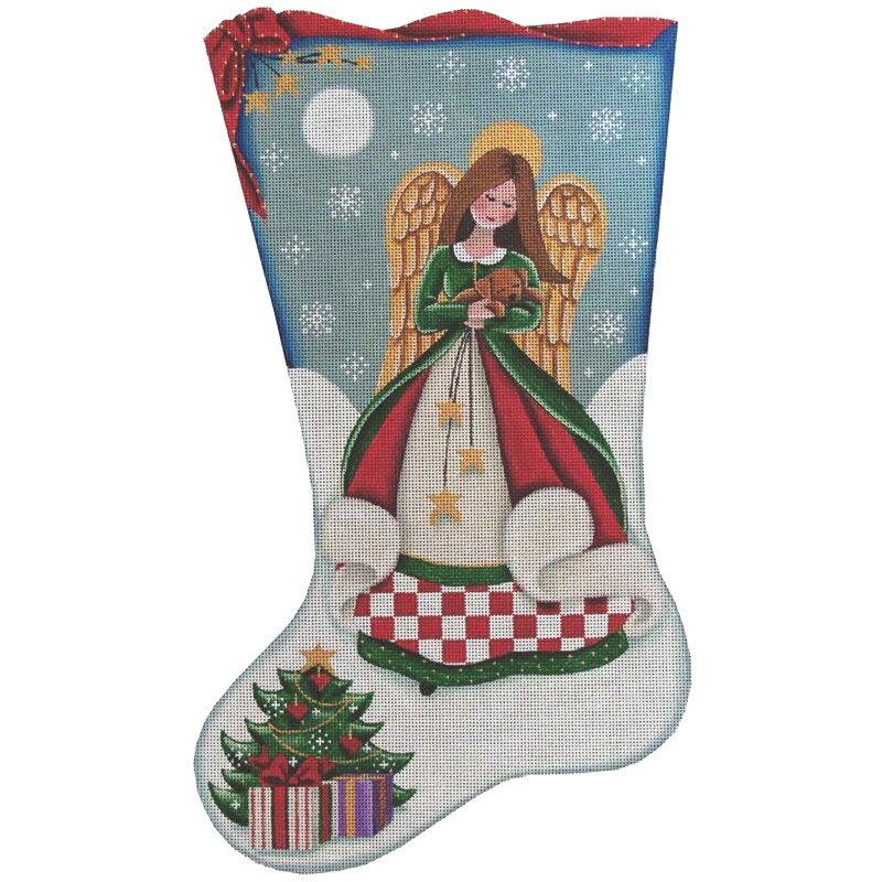 Angel's Puppy Hand Painted Stocking Canvas from Rebecca Wood
