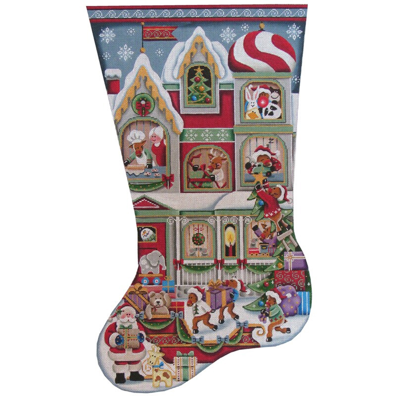 Santa's Helpers Hand Painted Stocking Canvas from Rebecca Wood