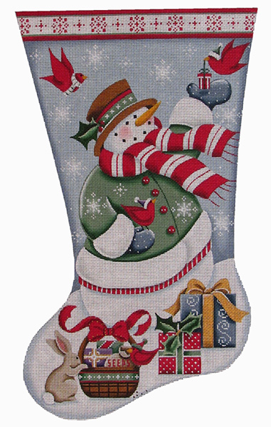 Snowman Presents Hand Painted Stocking Canvas from Rebecca Wood