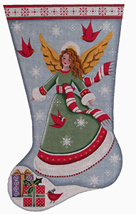 Cardinal Angel Hand Painted Stocking Canvas from Rebecca Wood