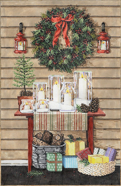 Christmas Glow- Stitch Painted Needlepoint Canvas from Sandra Gilmore