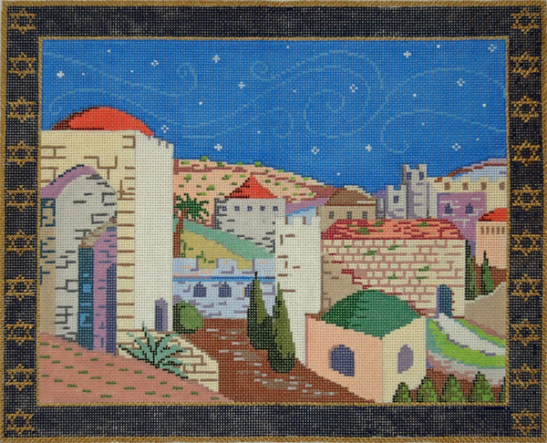 Jerusalem Tallis - Stitch Painted Needlepoint Canvas from Sandra Gilmore