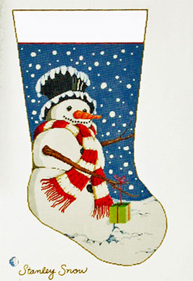 Stanley Snow - Stitch Painted Needlepoint Christmas Stocking Canvas