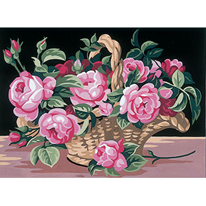 Royal Paris Needlepoint Basket of Pink Roses