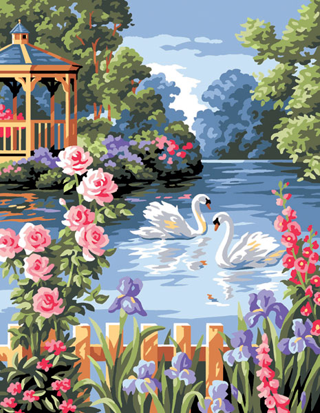 Royal Paris Needlepoint Flowered Pond Canvas