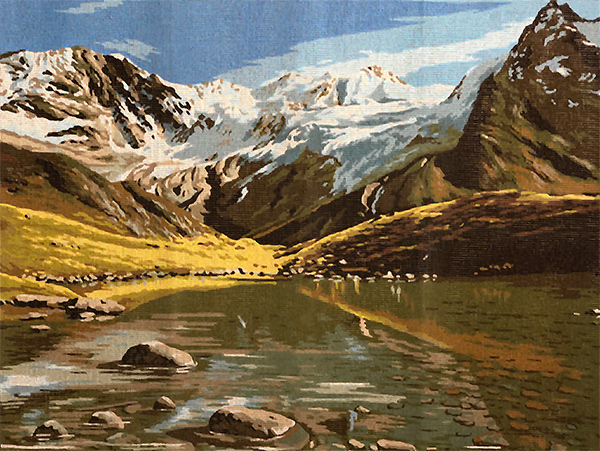 Margot Creations de Paris Needlepoint Lac de Montagne d'apres Noel (Mountain Lake by Noel) Large Canvas