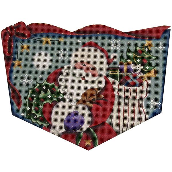 Santa's Puppy Hand Painted Stocking Topper Canvas from Rebecca Wood