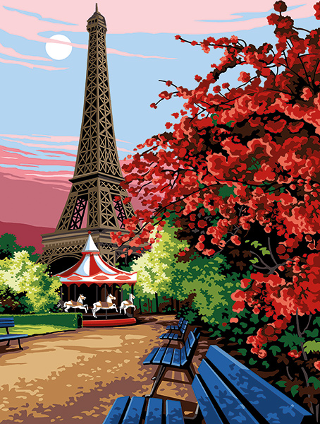 Margot Creations de Paris Needlepoint - Large Canvases -  Carousel at the Eiffel