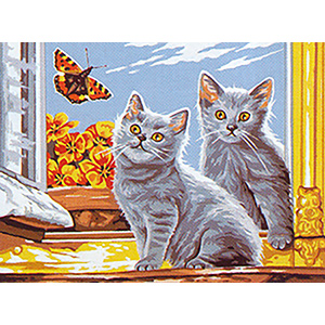 Margot Creations de Paris Needlepoint (Les Petits Zamours) Kittens and the Butterfly Medium Canvas