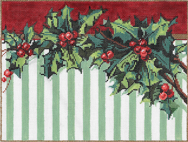 Holly Stripe - Stitch Painted Needlepoint Canvas from Sandra Gilmore