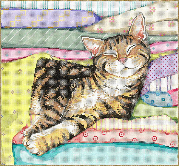 Cat Nap - Stitch Painted Needlepoint Canvas from Sandra Gilmore