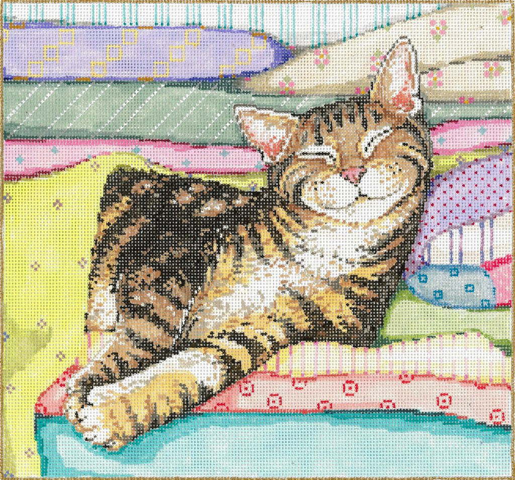 NeedlepointUS: Cat Nap - Stitch Painted Needlepoint Canvas from Sandra