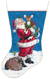 Fawn-dly - Stitch Painted Needlepoint Christmas Stocking Canvas
