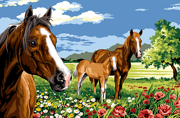 Margot Creations de Paris Needlepoint - Tapestries - Horses of the Prairie