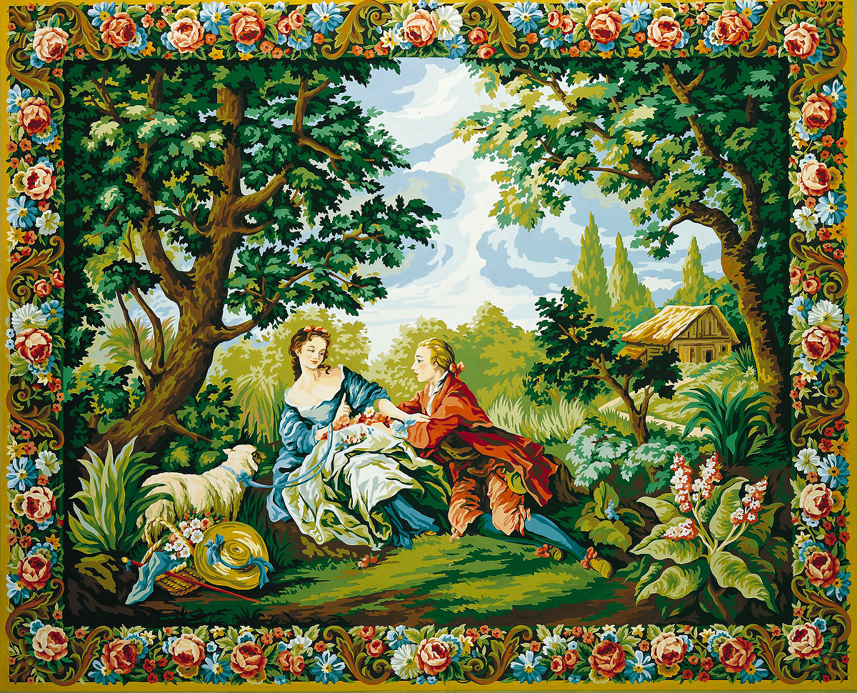 STUNNING Hand Painted Needlepoint Canvas Artist Signed Tapestry Maiden In Love L Caron