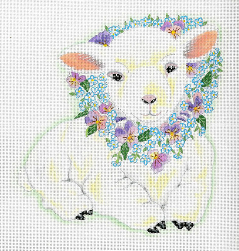 Baby Lily Lamb - Hand Painted Needlepoint Canvas from dede's Needleworks
