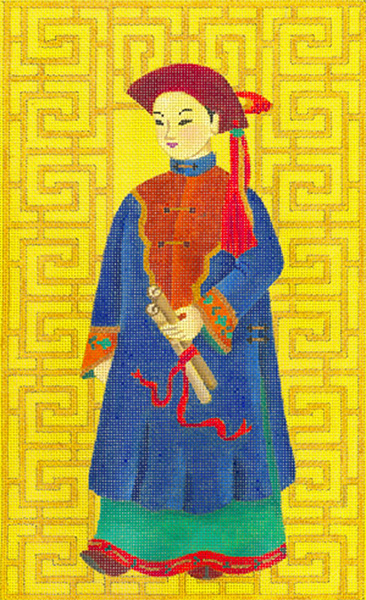 Chinese Man with Scroll - Hand Painted Needlepoint Canvas from dede's Needleworks