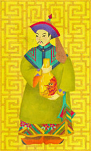Chinese Man with Vase - Hand Painted Needlepoint Canvas from dede's Needleworks