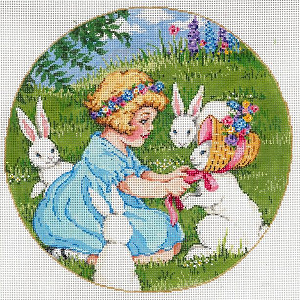Bunny Hop - Stitch Painted Needlepoint Canvas from Sandra Gilmore