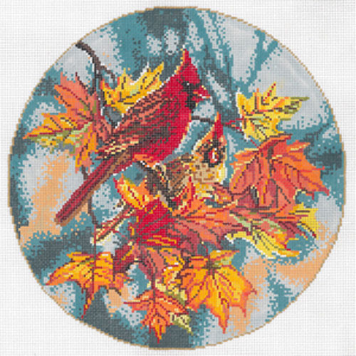 Cardinals - Stitch Painted Needlepoint Canvas from Sandra Gilmore
