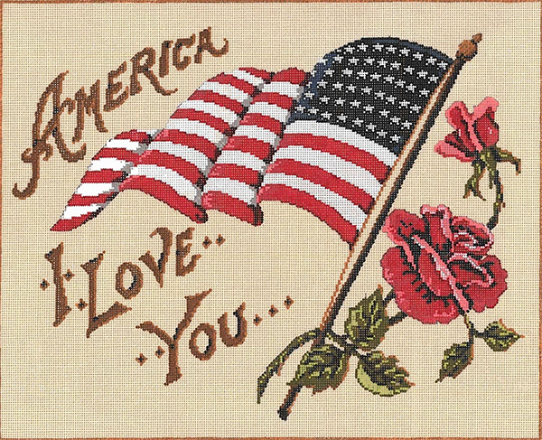 America, I Love You - Stitch Painted Needlepoint Canvas from Sandra Gilmore