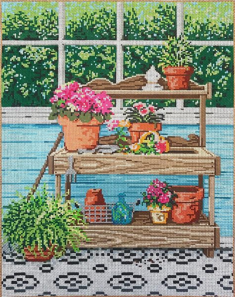 Potting Place - Stitch Painted Needlepoint Canvas from Sandra Gilmore