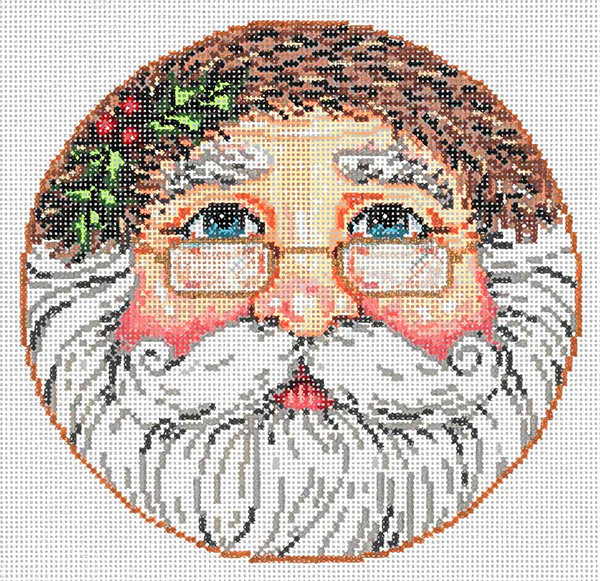 Santa Round - Stitch Painted Needlepoint Canvas from Sandra Gilmore