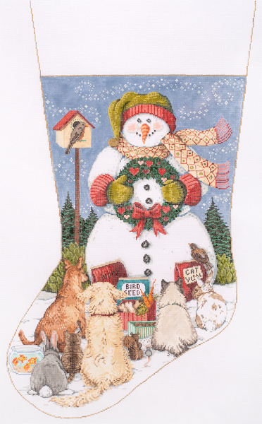Snow Gathering - Stitch Painted Needlepoint Christmas Stocking Canvas